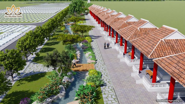 Phối cảnh suối Thanh Long - Nhà mồ Song Thân